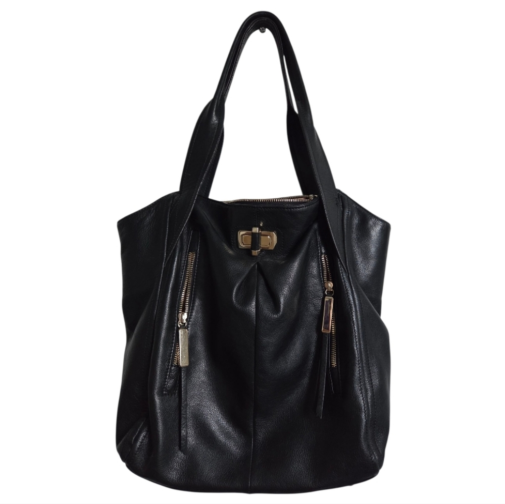 B Makowsky Black Leather Hobo Handbag Metal Feet Magnet Closure Leopard Print